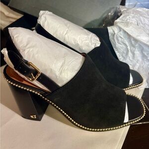 Coach Black Heeled Mules with Gold Accents